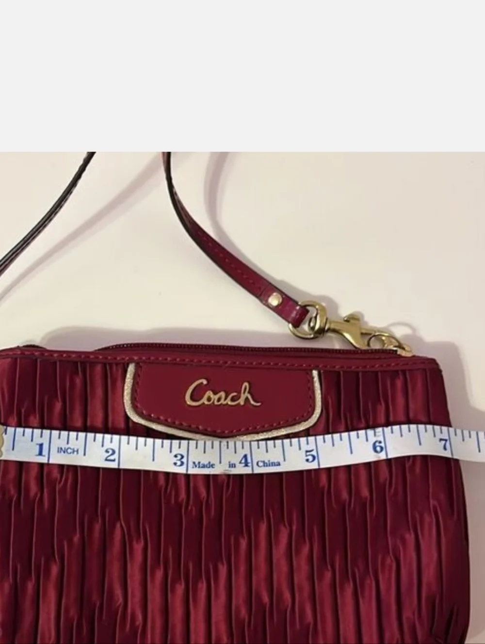 Coach Ashley Vintage Y2K Satin Burgundy Wristlet Red Pleated Clutch Bag - Picture 4 of 4